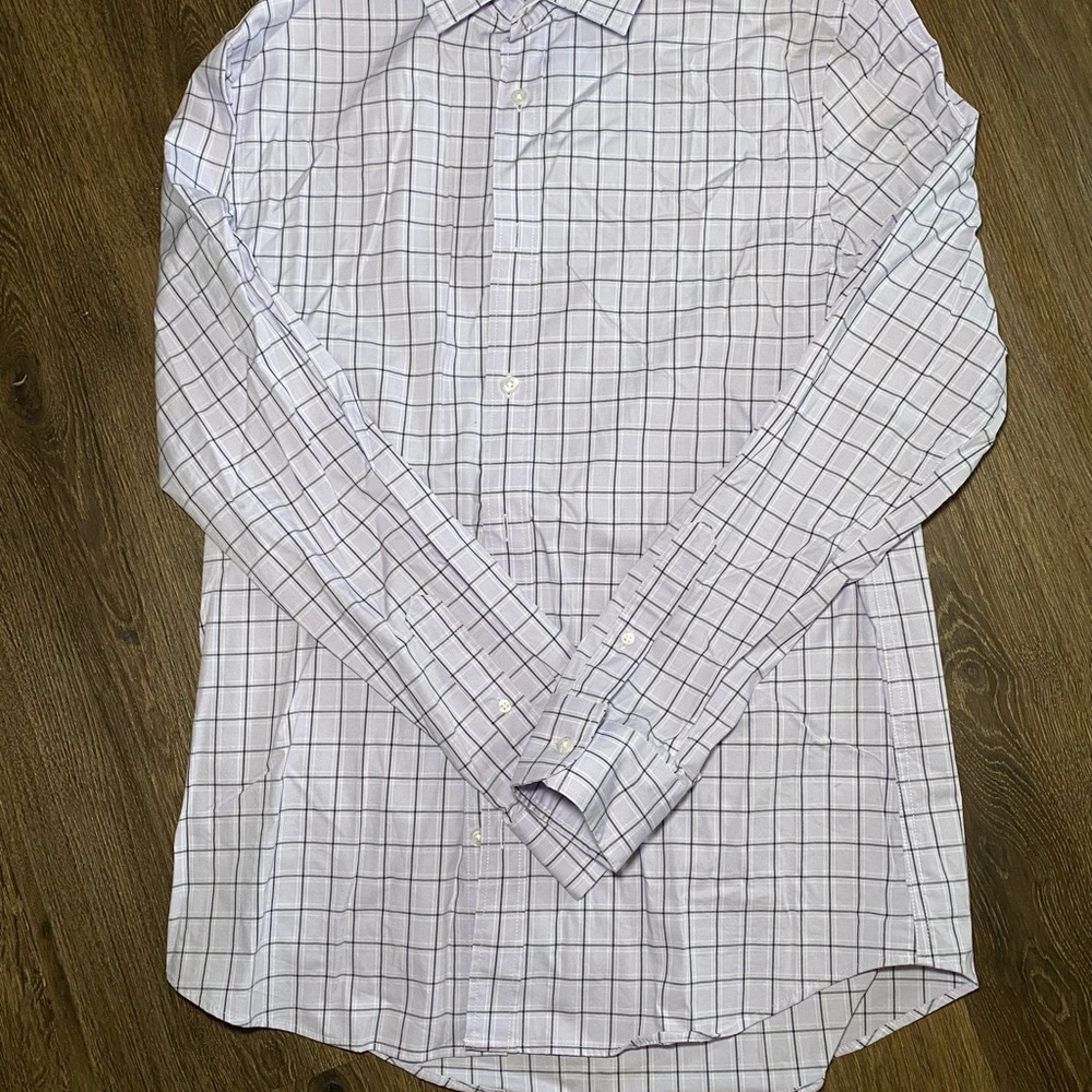 Old Navy Men's Lavender and Gray Checkered Shirt Size Medium